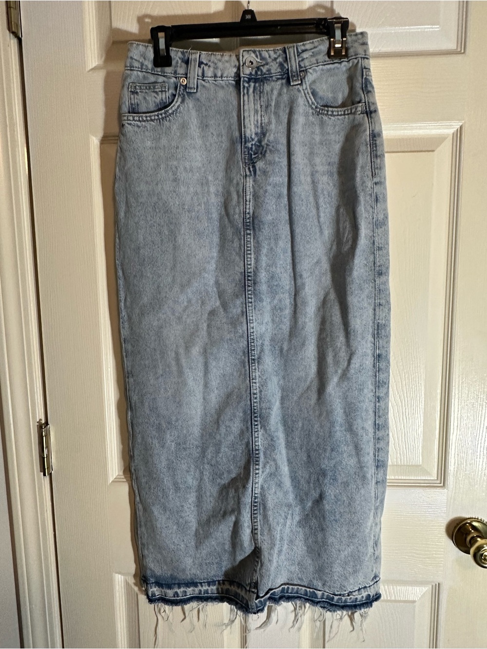 Divided Light Blue Denim Maxi Skirt with Frayed Hem